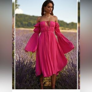 Alamour The Label Fuchsia Pleated Midi Dress